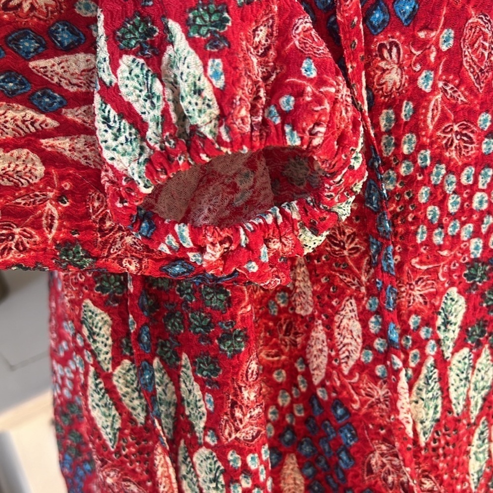 LOFT - MULTI-COLOR TIE NECK RUFFLE COLLAR BLOUSE - SIZE M - Picture 5 of 6